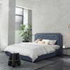 Velvet Fabric King Size Foam Padding Bed with Storage Cabinet