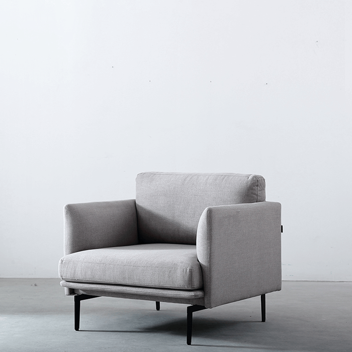 Genuine Leather Grey Fabric Sofa Set with Brass Metal Legs