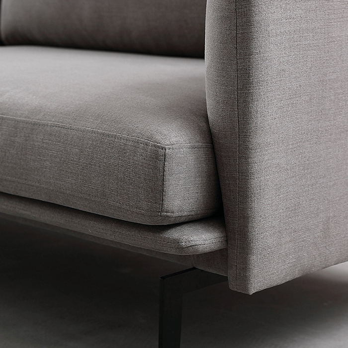Genuine Leather Grey Fabric Sofa Set with Brass Metal Legs