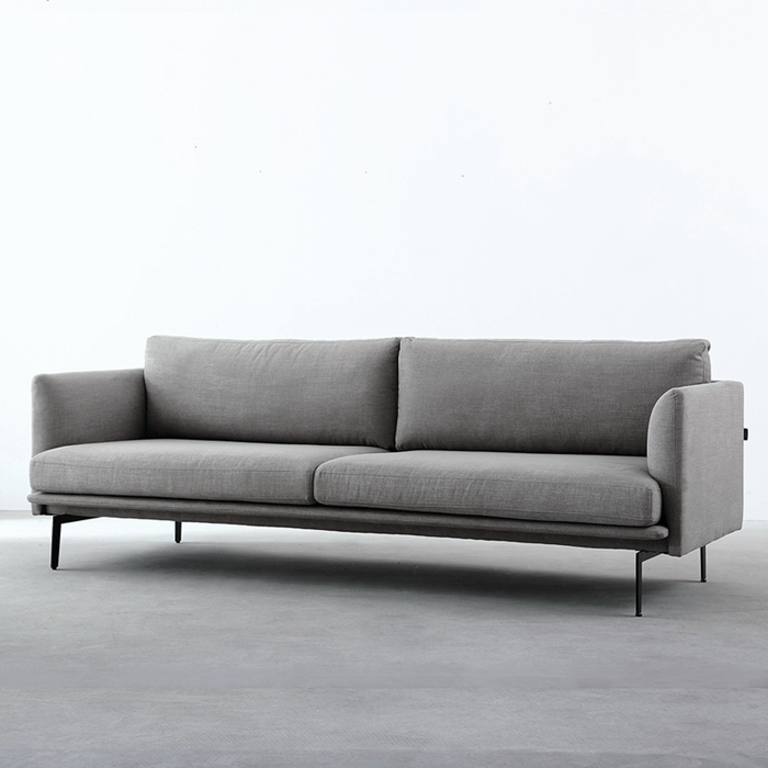 Genuine Leather Grey Fabric Sofa Set with Brass Metal Legs