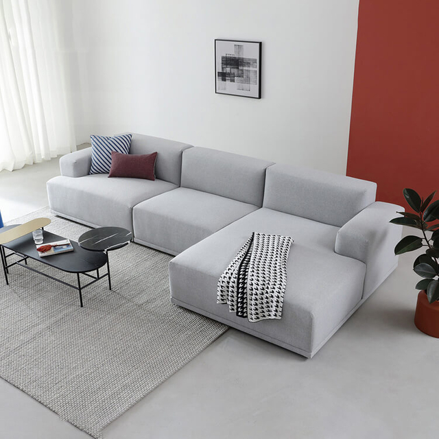 Simple Design Modular Straight Armrest Couch L Shape Grey Fabric Sofa Set Living Room