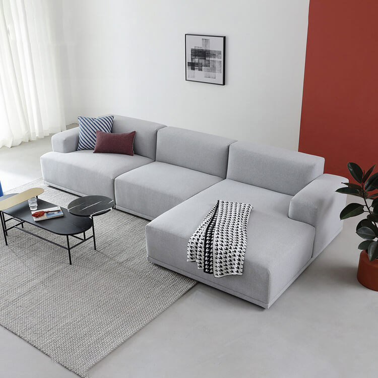 Simple Design Modular Straight Armrest Couch L Shape Grey Fabric Sofa Set Living Room