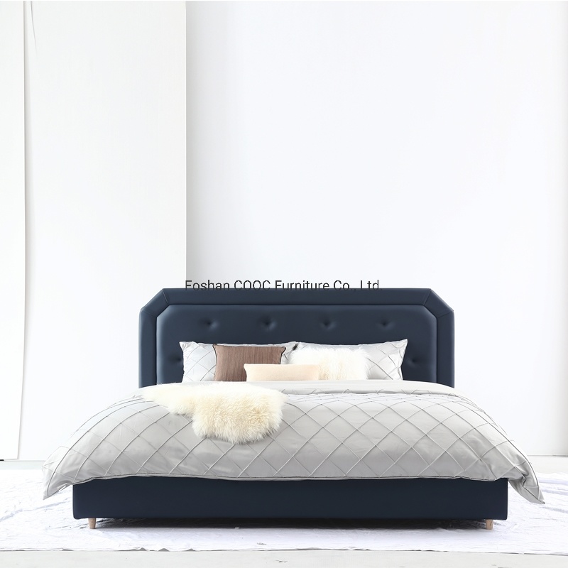Velvet Fabric King Size Foam Padding Bed with Storage Cabinet