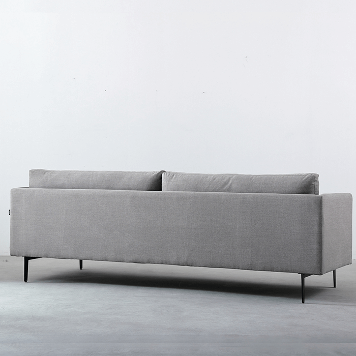 Genuine Leather Grey Fabric Sofa Set with Brass Metal Legs